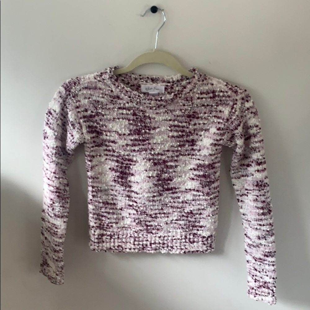 XS White Fawn purple and white sweater
